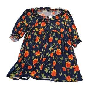 Suzanne Betro Women Dress Size 3X Floral Midi Stretch Elastic Waist 3/4 Sleeve